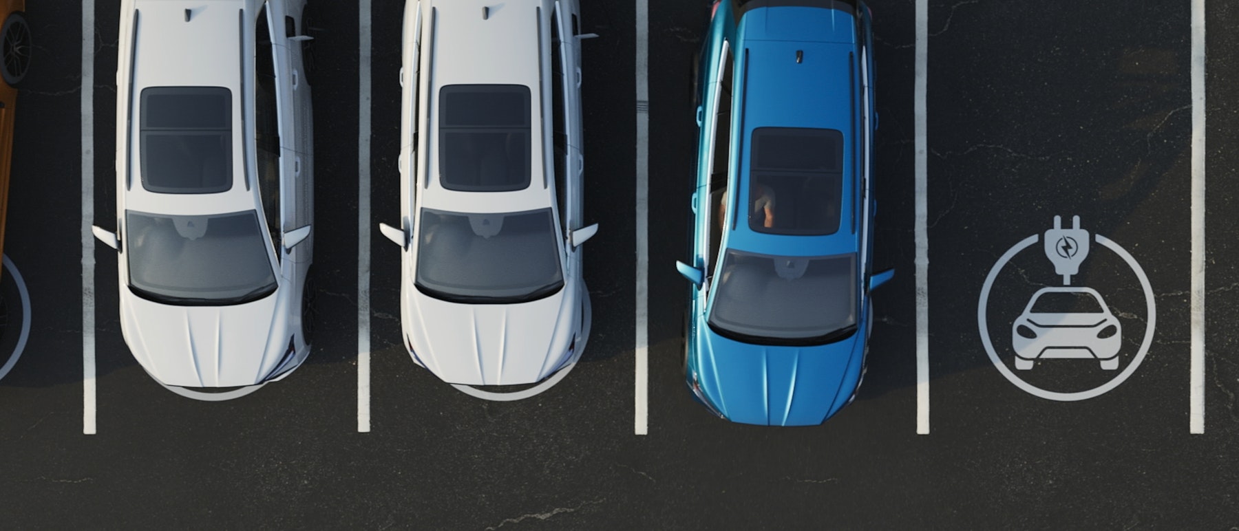 Electric cars charing in a parking lot